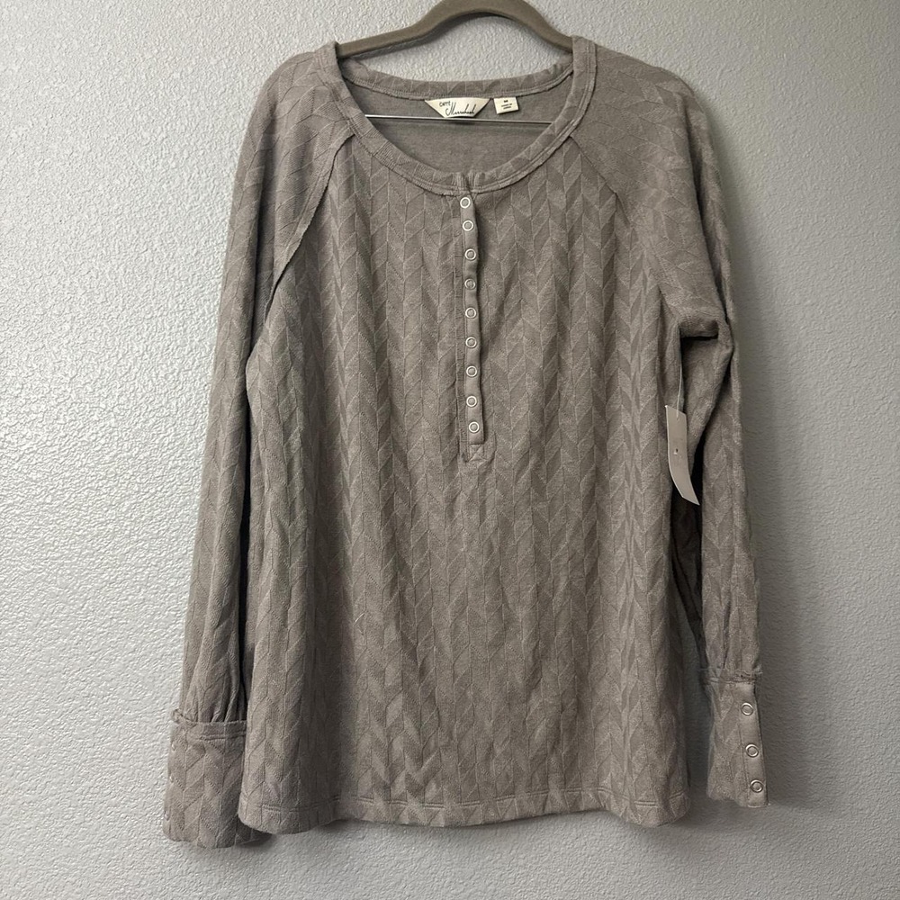 Caffé Marrakesh Grey Long Sleeve Button Up Top Blouse